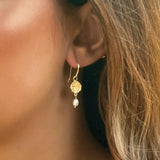 Covent garden sunburst pearl drop hook earrings (gold)