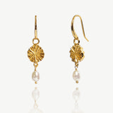 Covent garden sunburst pearl drop hook earrings (gold)