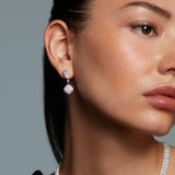 Crushed pavé double drop earrings (silver)