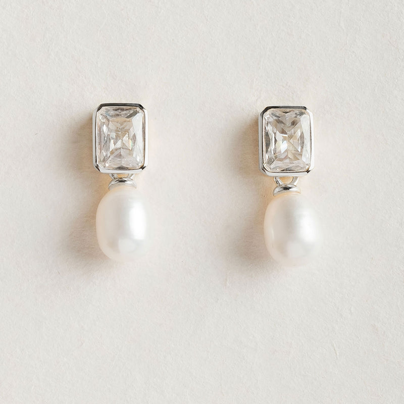 Crystal and freshwater pearl droplet earrings (silver) - Liberty in Love