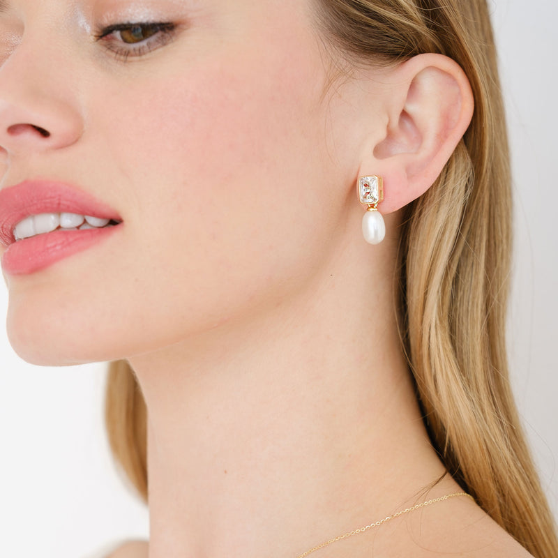 Crystal and freshwater pearl droplet gold earrings - Liberty in Love
