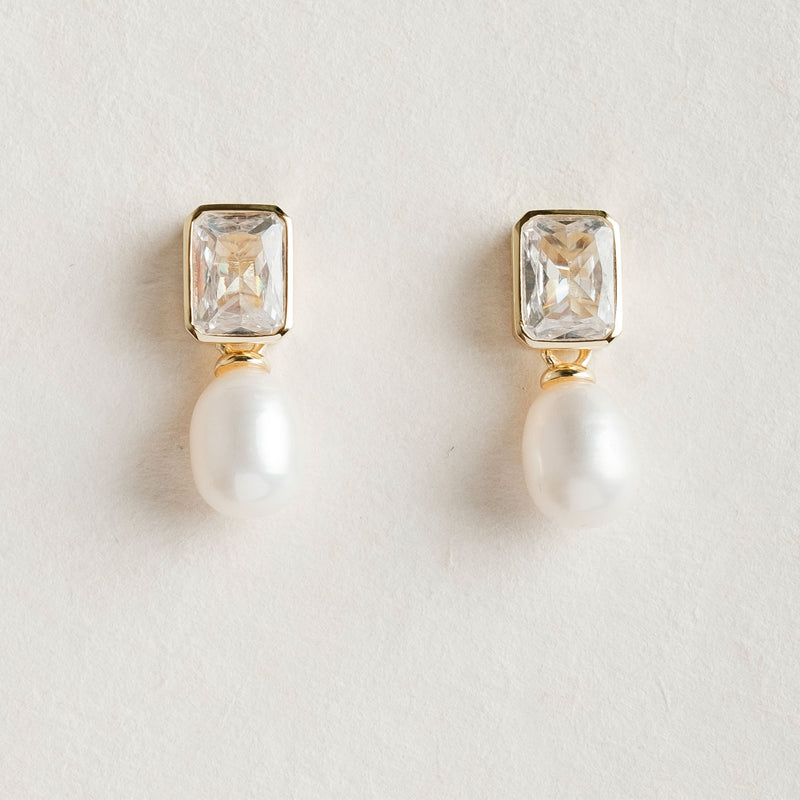 Crystal and freshwater pearl droplet gold earrings - Liberty in Love
