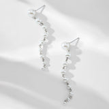 Dot dot dot pearl linear earrings (silver) - Liberty in Love
