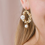 Damson floral wreath pearl earrings