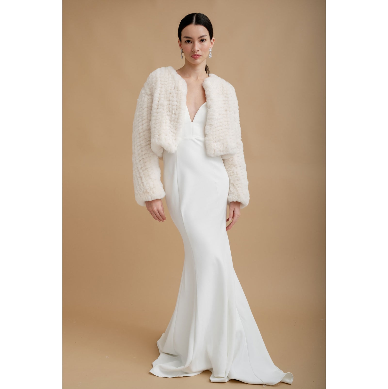 Dark ivory faux fur cropped bridal jacket | Liberty in Love