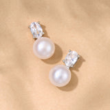 Dolce oval zirconia and pearl earrings (silver)