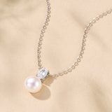 Dolce oval zirconia and pearl pendant necklace (silver)