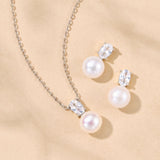 Dolce oval zirconia pearl earrings and pendant set (silver)