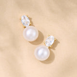 Dolce oval zirconia pearl earrings and pendant set (gold)
