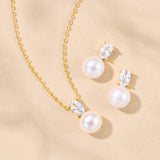 Dolce oval zirconia and pearl pendant necklace (gold)