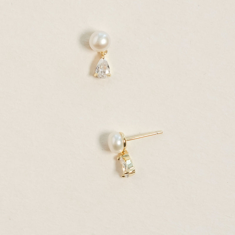 Elba zirconia and pearl earrings (gold)