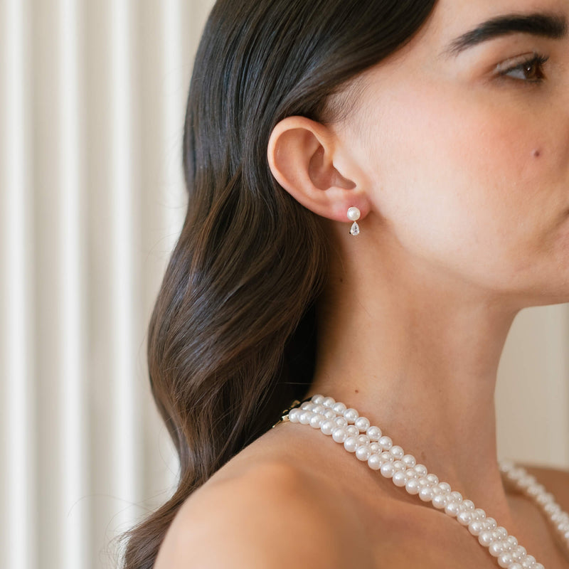 Elba zirconia and pearl earrings (gold)