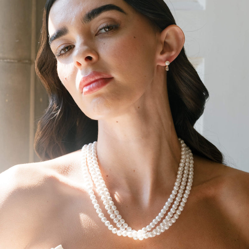 Elba zirconia and pearl earrings (gold)