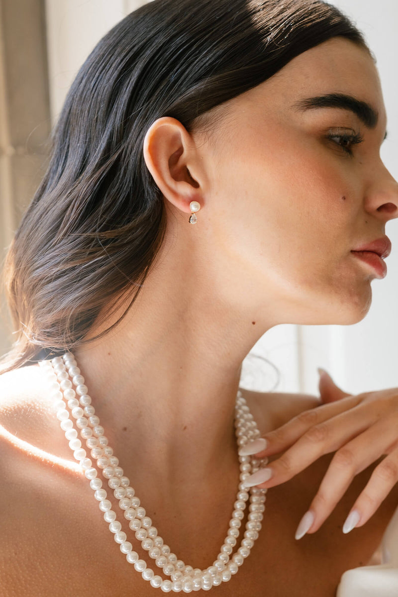 Elba zirconia and pearl earrings (gold)