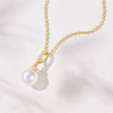 Elm pearl and zirconia pendant necklace (gold)