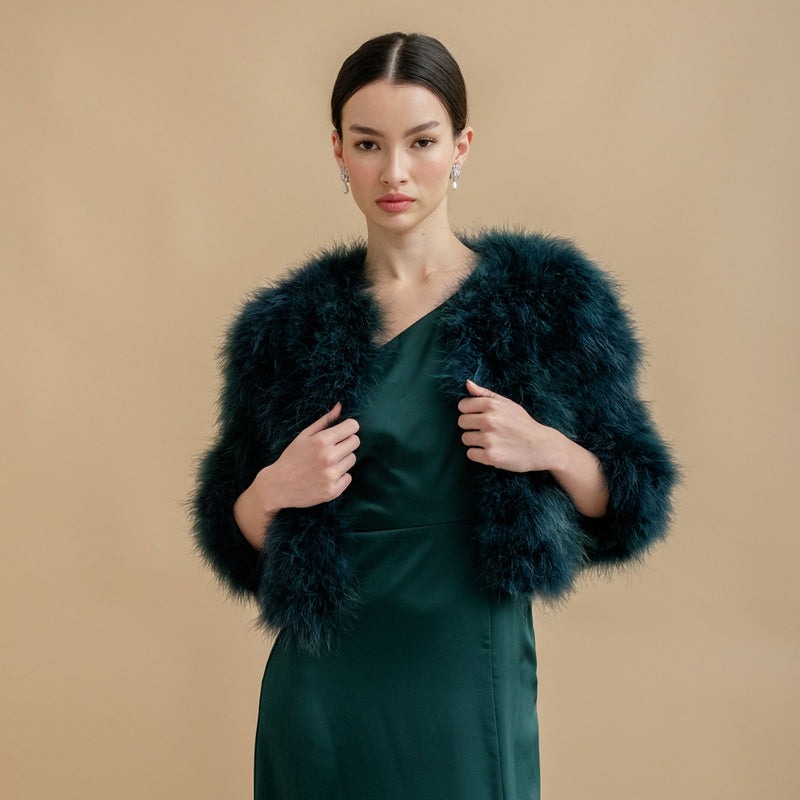 Emerald Green Cropped Feather Bridal Jacket | Liberty in Love