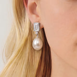 Fairmont emerald cut pearl drop earrings (silver)