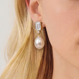 Fairmont emerald cut pearl drop earrings (gold)