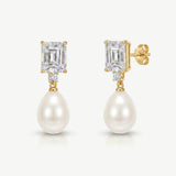 Fairmont emerald cut pearl drop earrings (gold)
