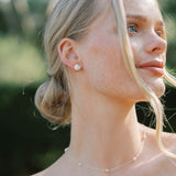 Flat button pearl stud earrings (silver)