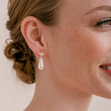 Fleurette navette teardrop pearl earrings and necklace set (silver) - Liberty in Love