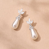 Fleurette navette teardrop pearl earrings and necklace set (silver) - Liberty in Love