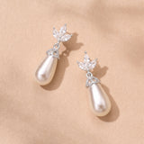 Fleurette navette teardrop pearl earrings (silver) - Liberty in Love