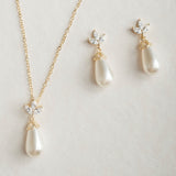Fleurette navette teardrop pearl earrings and necklace set (gold) - Liberty in Love