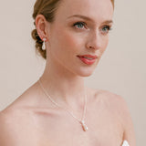 Fleurette navette teardrop pearl earrings and necklace set (silver) - Liberty in Love
