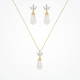 Fleurette navette teardrop pearl earrings and necklace set (gold) - Liberty in Love