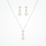 Fleurette navette teardrop pearl earrings and necklace set (silver) - Liberty in Love