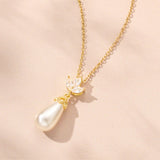 Fleurette navette teardrop pearl necklace (gold) - Liberty in Love