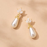 Fleurette navette teardrop pearl earrings (gold) - Liberty in Love