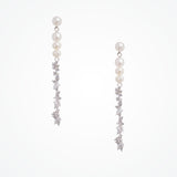 Freshwater pearl and CZ long drop earrings (silver) - Liberty in Love