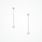 Single freshwater pearl and crystal chain drop earrings (silver) - Liberty in Love