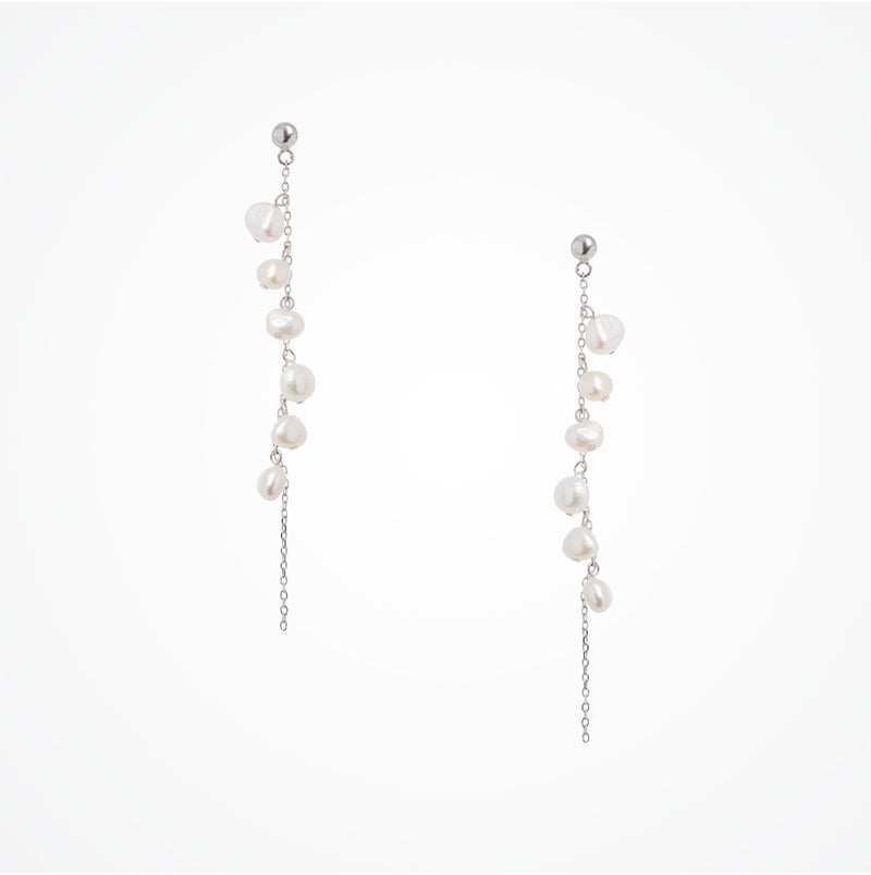 Seed pearl chain drop earrings (silver) - Liberty in Love
