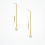 Freshwater pearl drop gold chain threader earrings - Liberty in Love