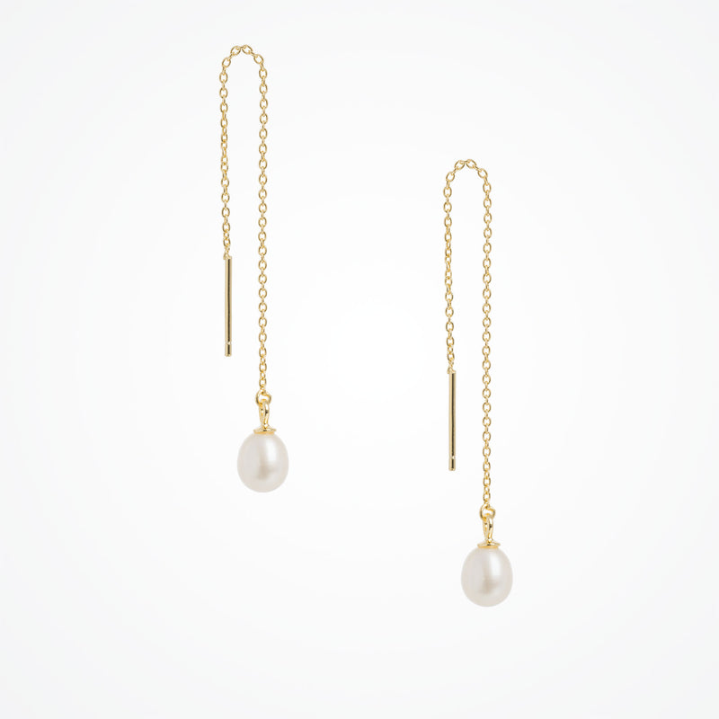 Freshwater pearl drop gold chain threader earrings - Liberty in Love
