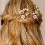 Goldenlight crystal pearl clay floral hair pins - Liberty in Love
