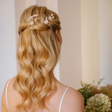 Goldenlight crystal pearl clay floral hair pins - Liberty in Love