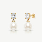 Hampstead pearl and zirconia drop earrings (gold)