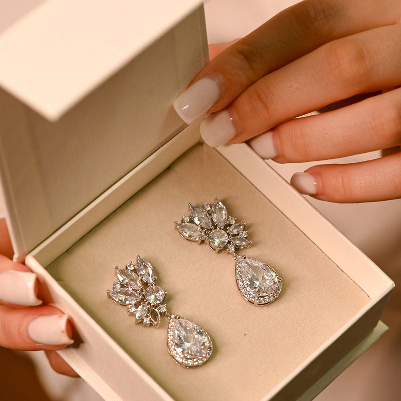 Harlow clustered crystal bridal statement earrings