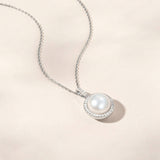 Icon pavé halo pearl necklace (silver)