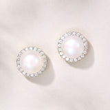 Icon pavé halo pearl stud earrings (silver)