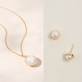 Icon pavé halo pearl pendant and earrings set (gold)