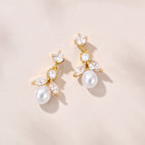 Ines pearl and CZ drop earrings (gold) - Liberty in Love