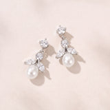Ines pearl and CZ drop earrings (silver) - Liberty in Love