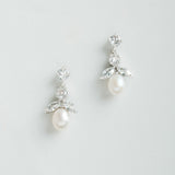 Ines pearl and CZ drop earrings (silver)