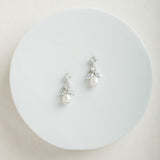 Ines pearl and CZ drop earrings (silver)