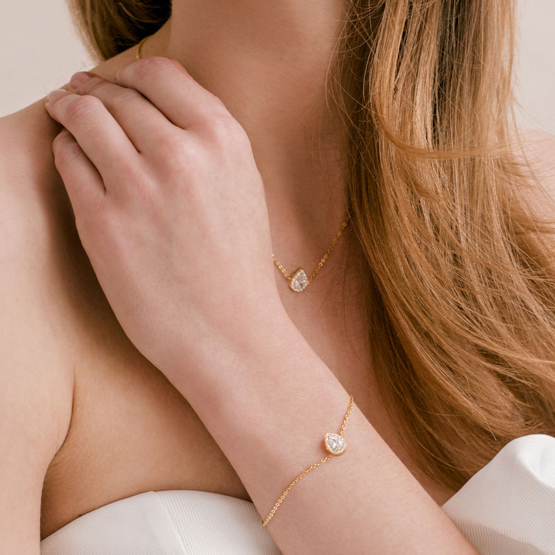 Infinite minimal pear zirconia necklace and bracelet set (gold) - Liberty in Love